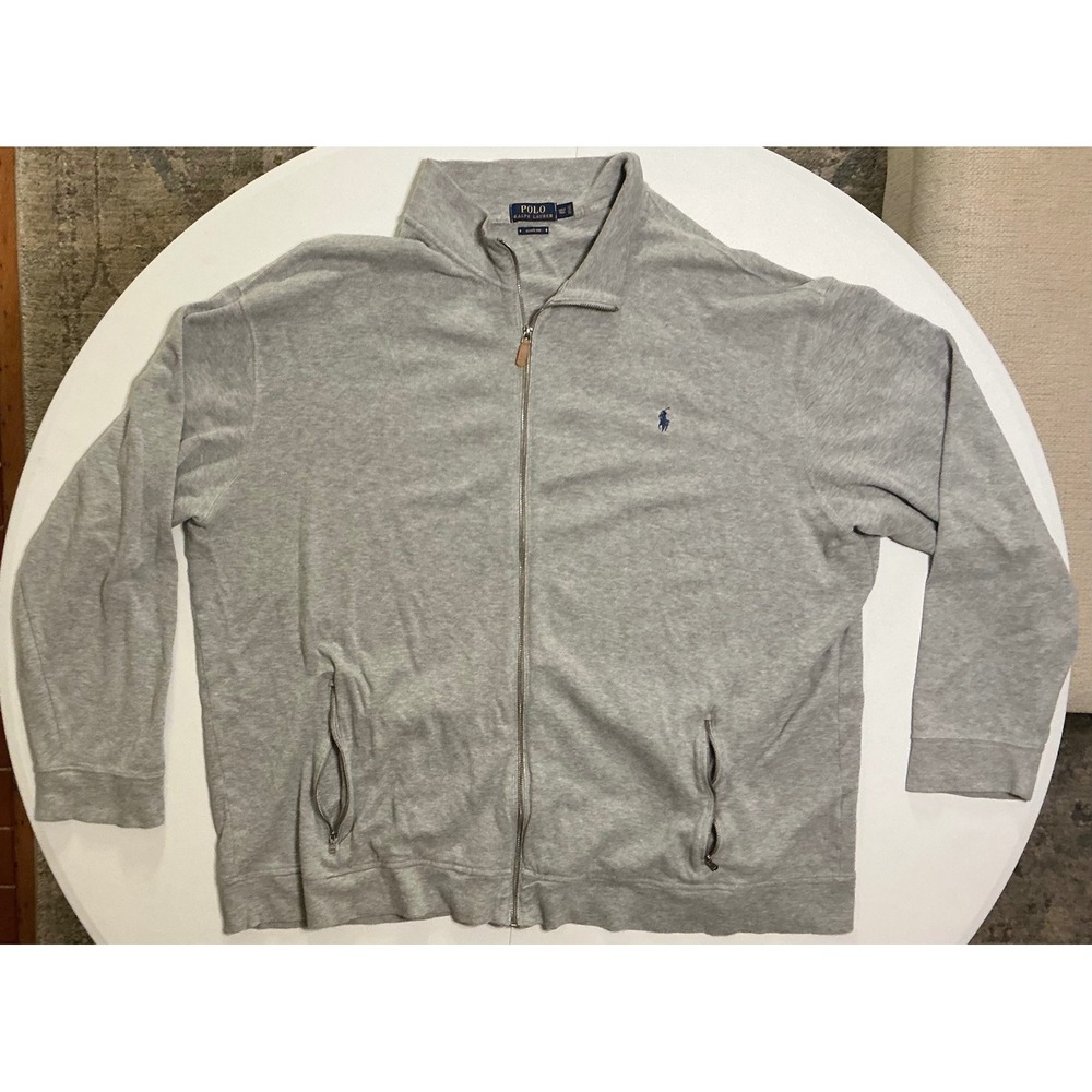 Polo Ralph Lauren Mens 3XLT Estate Rib Full Zip‎ Jacket Grey 100% Cotton Preppy